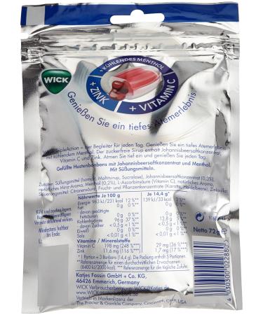 Wick Triple Action Menthol Sugar-Free Storage Pack - Currant Juice Concentrate Zinc & Vitamin C - 10 Pack (10 x 72g) - International Shipping Available - Buy Online on SooperMarket.com