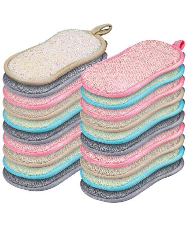 KisSealed 20 Pcs Scrub Sponge Pads Durable Dishes Cleaning Sponges for Kitchen Reusable Washing Up Cleaner Multiple Uses Scouring Power Scrubs for Dishwasher Sink Bathroom Counter Stove