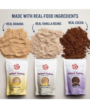 P.S. Snacks Instant Pudding & Baking Mix - Variety Pack (Vanilla Bean, Chocolate, Banana Cream) | Plant Based, Gluten Free, Dairy Free, Vegan | 70% Less Sugar | 4.9 oz (Pack of 3) - Buy Online on SooperMarket.com