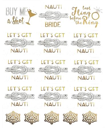 Bachelorette Bride to Be Nautical Temporary Tattoos - 100+ Gold Metallic Designs - Bride's Crew, Nauti Bride, Last Fling - Perfect for Engagement & Bachelorette Party - Waterproof & Nontoxic - Buy Online on SooperMarket.com