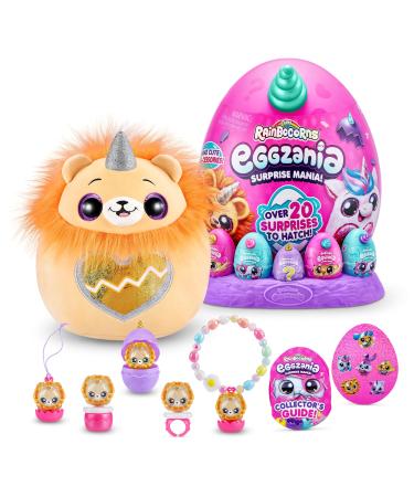 Rainbocorns Eggzania Surprise Mania Roary the Lion - Collectible Plush - Over 20 Surprises Inside 28 cm Cuddle Plush Stuffed Animal Rings Bracelets Stickers Wearable Accessories (Lion) Lion (Roary)