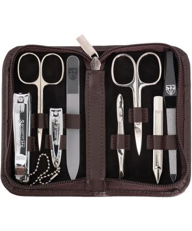 Three swords - 8 pcs.Manicure set 'Roma' |Premium nail care set in the real leather case.Color: brown |Contents: nail set 8 instruments including nail scissors nail clippers tweezers glass nail files etc.