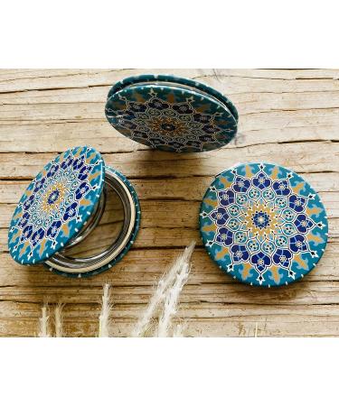 Totally Turkish Metal Compact Mirror Small Folding Round Mirror With Magnetic Close 1x & 2x Magnification For Handbags Make-Up Travel & Commutes Bright & Funky Geometric Pattern (Dantela) - Buy Online on SooperMarket.com
