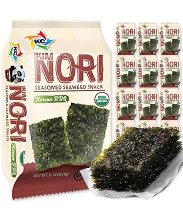 KIMNORI Seasoned Seaweed Snacks Sheets  Organic Korean BBQ Flavor 12 Individual Packs Roasted Crispy Premium 100% Natural Laver Kim Nori 4g 0.14 Ounce