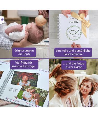 Personalized Baptism Guest Book with Pre-Printed Questions | Memorable Keepsake & Gift | Custom Name & Date | Fish Symbol Design - Buy Online on SooperMarket.com