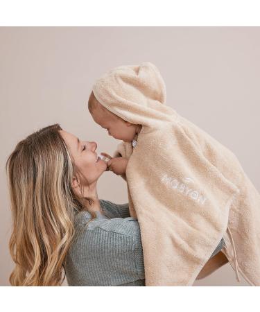 Mabyen Baby Hooded Bathrobe | 100% Organic Cotton Beige Baby Poncho with Hood - One Size - Ideal for Baby Bath Time - Buy Online on SooperMarket.com