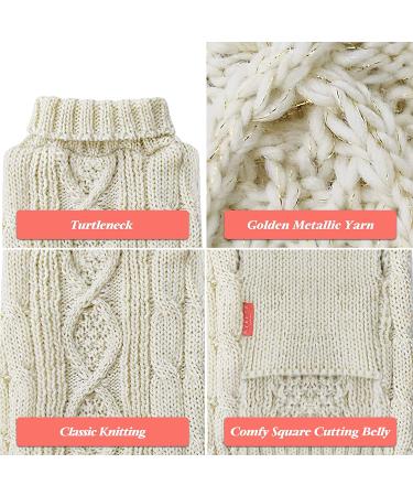KYEESE Golden Thread Turtleneck Dog Sweater for Cold Weather - Medium Beige - Buy Online on SooperMarket.com