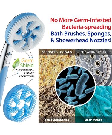 High Pressure 6-in-1 Aquassage by AquaCare - 76-mode 3-way Combo  Showerhead  Hand Shower  Body Brush  Hair Brush & Arm in One! Two Brackets  Extra-long 6 foot Stainless Steel Hose  Brush Head Holder All-chrome - Buy Online on SooperMarket.com