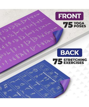 Yoga Mat with 75 Illustrated Poses & Stretches + Carrying Strap | Non-Slip Extra-Thick Mat for Men and Women | Beginner-Friendly | Blue/Purple (68 x 24) - Buy Online on SooperMarket.com