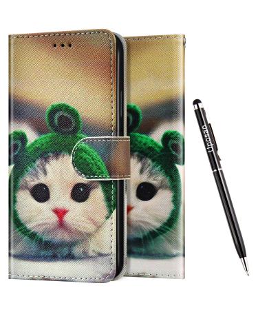 Uposao compatible with Huawei P40 Lite E Shell leather cell phone case protective cover Bunt cartoon pattern flip wallet bookstyle case bag leather cover folding cover magnet card compartment cat #3