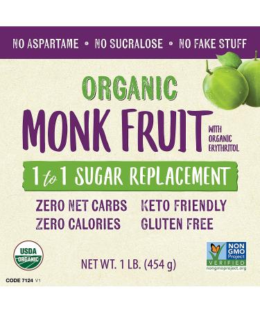 Now Foods Organic Monk Fruit 1-to-1 Sugar Replacement - 1 lb (454 g) | Natural Sweetener - Buy Online on SooperMarket.com