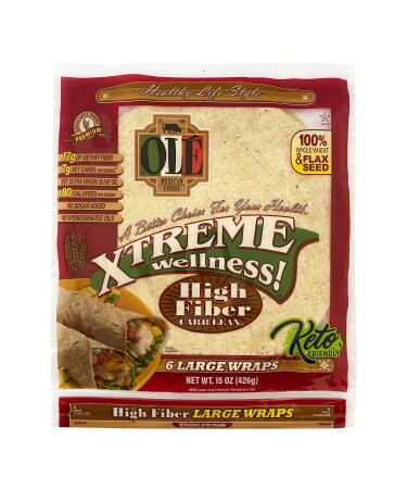 Ol Xtreme Wellness High Fiber | 10" Flour Tortillas |Low Carb |Keto Friendly | 15 oz.| 6 Count (Pack of 4)