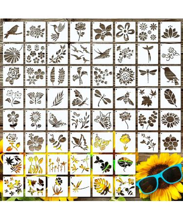 60 Pieces Stencil for Painting Reusable Stencils Wall Stencil DIY Craft Template Paint Stencils for Painting on Wood Wall Home Decor(Flowering Plants)