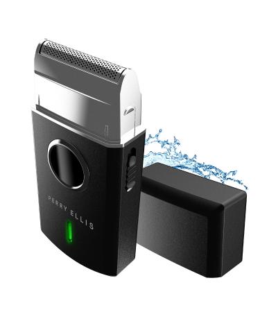 Perry Ellis Mens Travel Electric Shaver | Nickel Foil Shaver Beard Trimmer for Men | USB Rechargeable Face Shaver Facial Hair Trimmer for Men | 150-Min Batt | IPX4 Water-Resistant Protective Cap