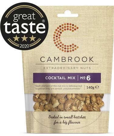 Cambrook Cocktail Mix 6 | Salted Smoked & Caramelised Mixed Nuts 140 g Bag - Premium Quality Nuts Vegetarian Salted Cashews and Macadamias 140 g - Buy Online on SooperMarket.com