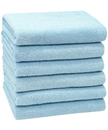 Zollner 6 Set towels in 50x100 cm - suction -strong and soft bath towels in light blue - with a practical hanger - washable up to 60 C - cotton - hotel quality 6x towels light blue
