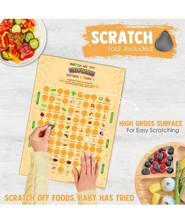 Cradle Plus 100 Foods Before 1 Scratch Off Poster with Baby Led Weaning Book - Baby Food Ideas, Tracker, Cookbook, Crown and Certificate - Yellow - Buy Online on SooperMarket.com