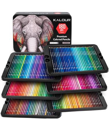 KALOUR 180 Colored Pencil Set for Adults Artists kids- 3.3mm Rich Pigment Soft Core -12 Metallic Pencil - Wax-Based - Ideal for Coloring Drawing Sketching Shading Blending - Vibrant Color(Tin Case) Multicolor