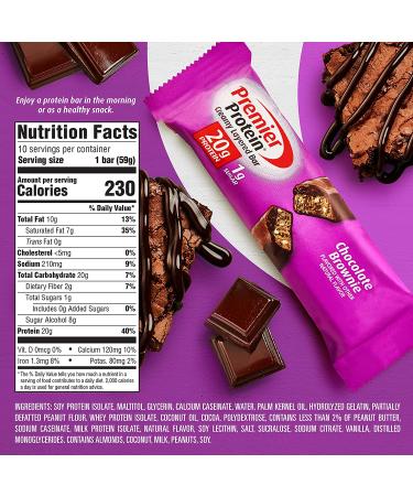 Premier Protein 20g Protein bar - Chocolate Brownie - 10 Count - Buy Online on SooperMarket.com