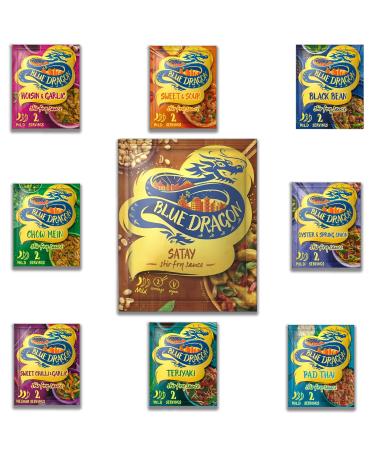 Blue Dragon Sauce Pouch Pick N Mix - Choose From 8+ Flavours | Satay Stir-Fry Oyster & Spring Chow Mein Pad Thai Teriyaki Sweet Chilli Sweet & Sour Black Bean - Pack of 3 X 121