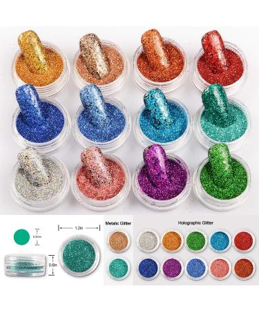 Warmfits Holographic Nail Glitter - 12 Colors Superfine Festival Powder for Nail & Body Art - Buy Online on SooperMarket.com