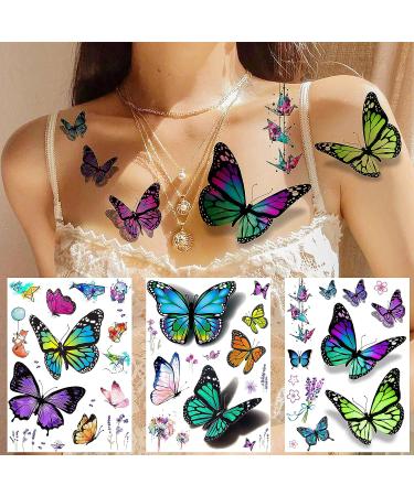 EGMBGM 6 Large Colorful Butterfly Temporary Tattoos - Realistic 3D Decals for Women, Girls, and Adults - Buy Online on SooperMarket.com