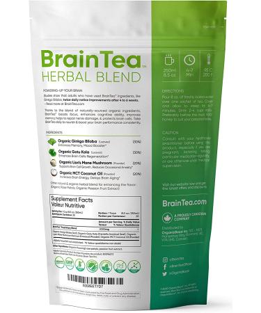 Organic Brain Tea with Gotu Kola, Ginkgo Biloba, Lion's Mane Mushroom & MCT - Memory & Focus Booster | Nootropic Tea - Buy Online on SooperMarket.com