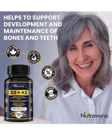 New! 350 Vegan Capsules of Vitamin D3 K2 High Potency 1000 IU D3 (25 mcg) / 120 mcg K2 (MK-7) - Year Long Supply Vitamin D - Helps Maintain Bone & Teeth Health - Formulated With MK-7 Natto Bean For Best Results - Immune System Support Vegan - Made In Cana - Buy Online on SooperMarket.com