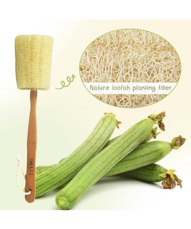 Natural Exfoliating Loofah Back Sponge Scrubber Brush with Wooden Handle - Bath and Shower Spa Tool - Buy Online on SooperMarket.com