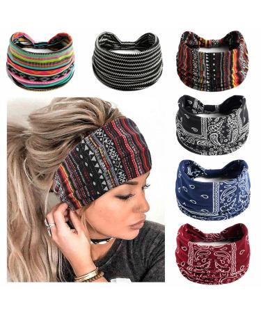 STGDAK Boho Headbands For Women African Wide Hair Bands Knoted Turban Stretch Fashion Head Bands Yoga Running Sweatband Elastic Headband Stylish Wrap Headbands Hair Accessories for Teen Girls 6 Pack Style 28