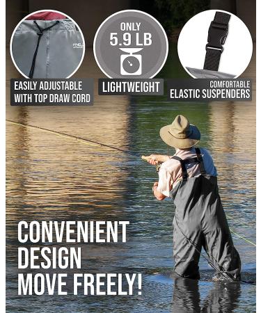 Foxelli Chest Waders - Waterproof Fishing Waders for Men & Women with Boots | Lightweight 2-ply Nylon/PVC Construction | Size 10 - Buy Online on SooperMarket.com