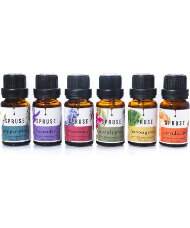 SPRUSE Canadian 100% Natural Essential Oils Set of 6 - Mandarin Rosemary Lemongrass Eucalyptus Peppermint Lavender - Buy Online on SooperMarket.com