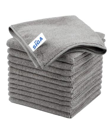 MR.SIGA Microfiber Cleaning Cloth, All-Purpose Microfiber Towels, Streak Free Cleaning Rags, Pack of 12, Grey, Size 32 x 32 cm(12.6 x 12.6 inch) Gray