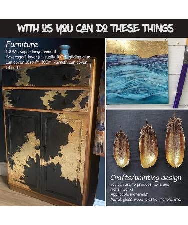 Gold Leaf Gilding Adhesive Kit 200ml Set | Water-Based Adhesive & Varnish | 100pc Gold Leaf Sheets | Craft Supplies, Painting, Resin Art & Furniture - Buy Online on SooperMarket.com