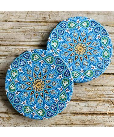Totally Turkish Metal Compact Mirror Small Folding Round Mirror With Magnetic Close 1x & 2x Magnification For Handbags Make-Up Travel & Commutes Bright & Funky Geometric Pattern (Sky Blue) - Buy Online on SooperMarket.com