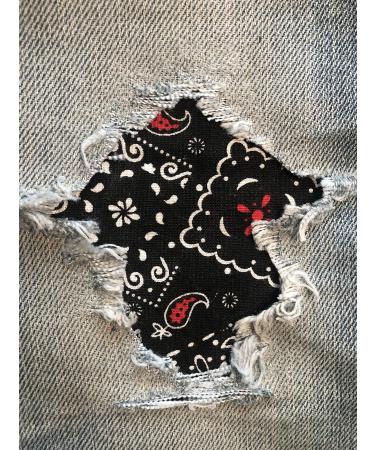 Bandana Fabric Peek-A-Boo Iron ON Patches by Holey Patches in Assorted Colors/Sizes (Red/Black, 3" x 5" (Set of 2)) Red/Black 3" x 5" (set of 2)