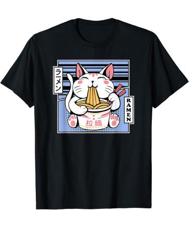 Kawaii Cat Neko Eating Ramen Noodle Soup Japanese Aesthetic T-Shirt