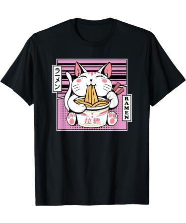 Kawaii Cat Neko Eating Ramen Noodle Soup Japanese Aesthetic T-Shirt