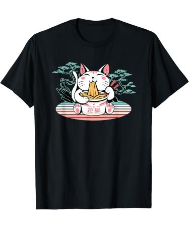 Kawaii Cat Neko Eating Ramen Noodle Soup Japanese Aesthetic T-Shirt