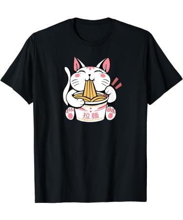 Kawaii Cat Neko Eating Ramen Noodle Soup Japanese Aesthetic T-Shirt