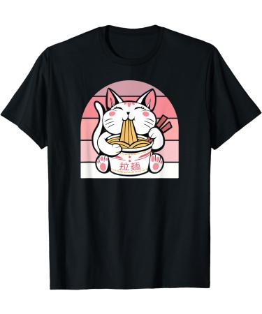Kawaii Cat Neko Eating Ramen Noodle Soup Japanese Aesthetic T-Shirt