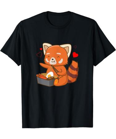 Red Panda Eating Ramen Japanese Food Noodles Soba Panda T-Shirt