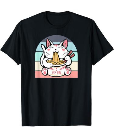 Kawaii Cat Neko Eating Ramen Noodle Soup Japanese Aesthetic T-Shirt