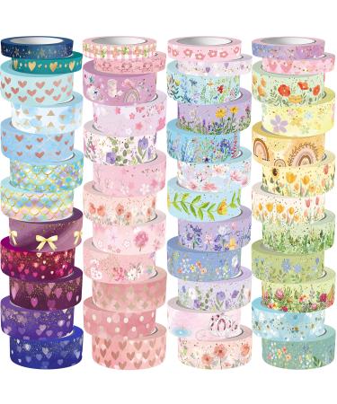 slapaflife 50 Rolls Washi Tape Set, Gold Foil Flower Decorative Adhesive Tape for Scrapbook,Washi Tape for Journaling,Scrapbooking Supplies.