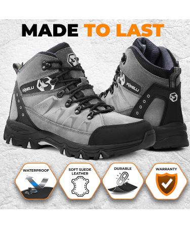 Foxelli Men's Waterproof Suede Hiking Boots - Breathable, Comfortable & Lightweight - Size 9.5 Grey - Buy Online on SooperMarket.com