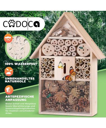 Cadoca XXL Insect Hotel | Wooden Bug House 48x31x10cm | Weatherproof Garden Bee Home for Bees, Butterflies, Ladybugs | Hanging Nesting Habitat - Buy Online on SooperMarket.com