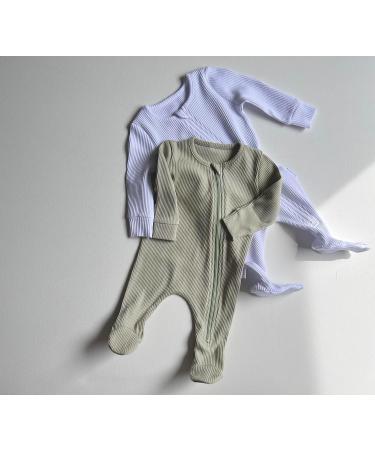 DreamBuy Ribbed Cotton Zip Up Baby Sleepsuit for Newborns | Unisex Baby Boy and Girl Clothes 0-3 Months Sage - Buy Online on SooperMarket.com