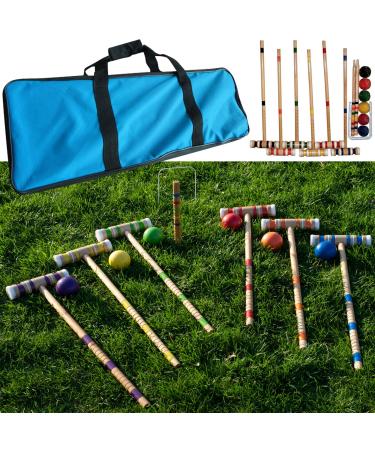Hey! Play! Croquet Set- Wooden Outdoor Deluxe Sports Set with Carrying Case- Fun Vintage Backyard Lawn Recreation Game, Kids or Adults (6 Players)