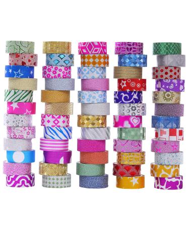 MPOPUUL 60 Rolls Glitter Washi Tape Set, Washi Masking Decorative Tapes for Christmas DIY Decor Planners Scrapbooking Adhesive School/Party Supplies glitter style
