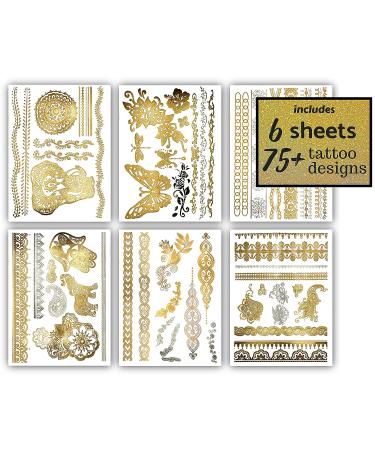 Terra Tattoos Gold Silver Metallic Temporary Tats - 75+ Boho Henna Designs - Waterproof, Non-Toxic, Long-Lasting - Ideal for Beach, Festivals & More! - Buy Online on SooperMarket.com